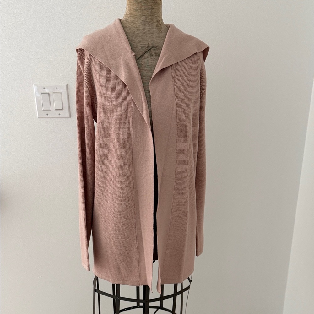 Cyrus Soft Blush Open-Front Hooded Cardigan